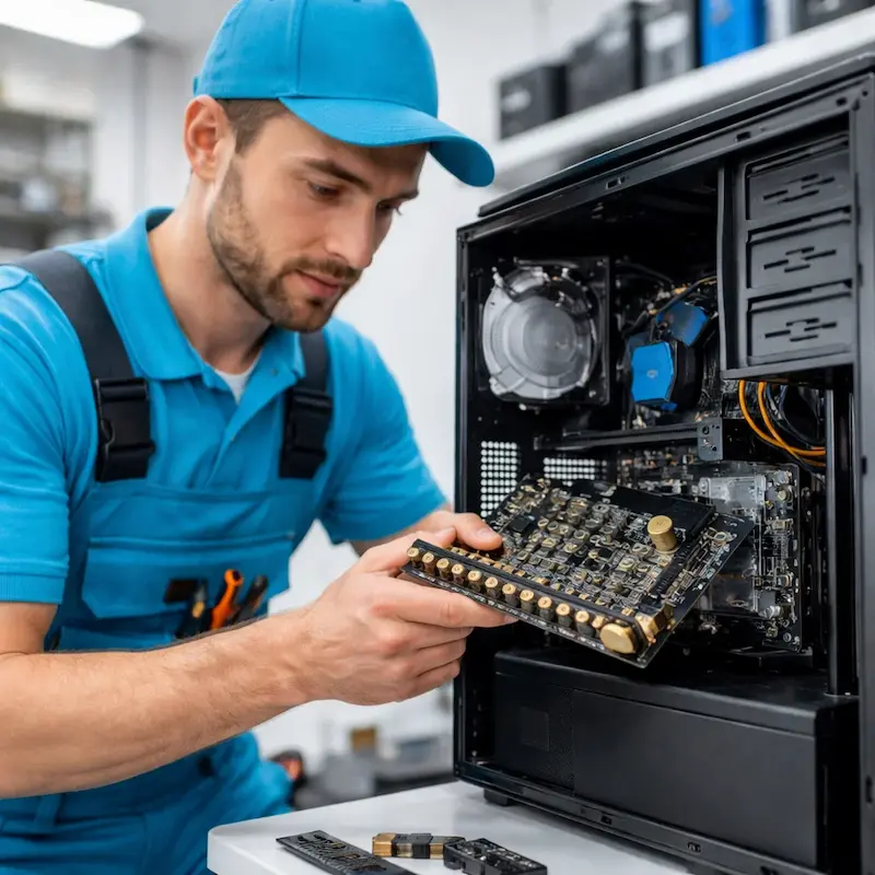 Мастер устанавливает звуковую карту на ПК в Новосибирске